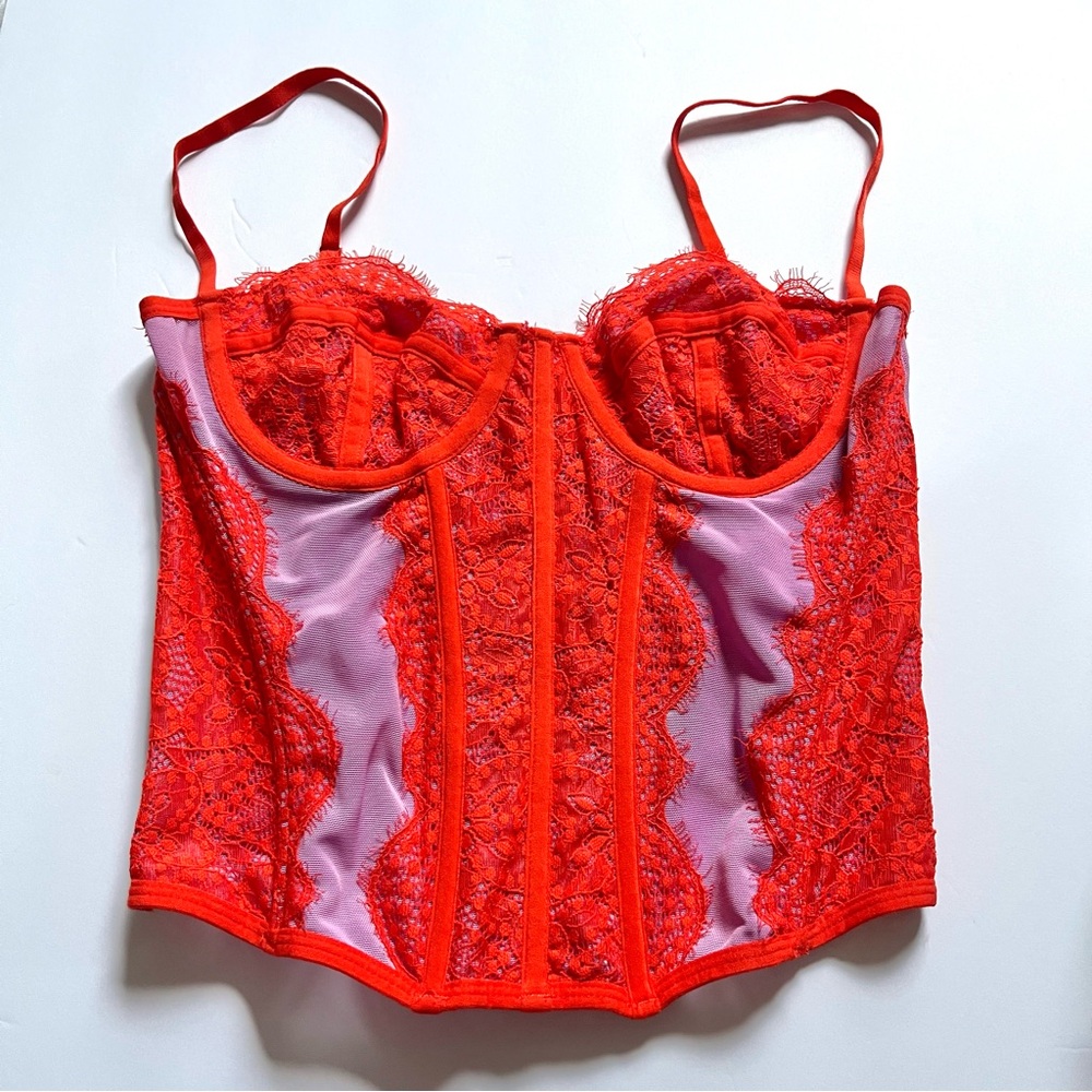 Bustier corset lilac orange lace romantic fairy full hook back feminine sexy Med